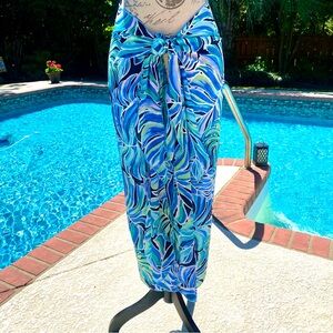 J. Valdi vibrant blue leaf pareo skirt coverup